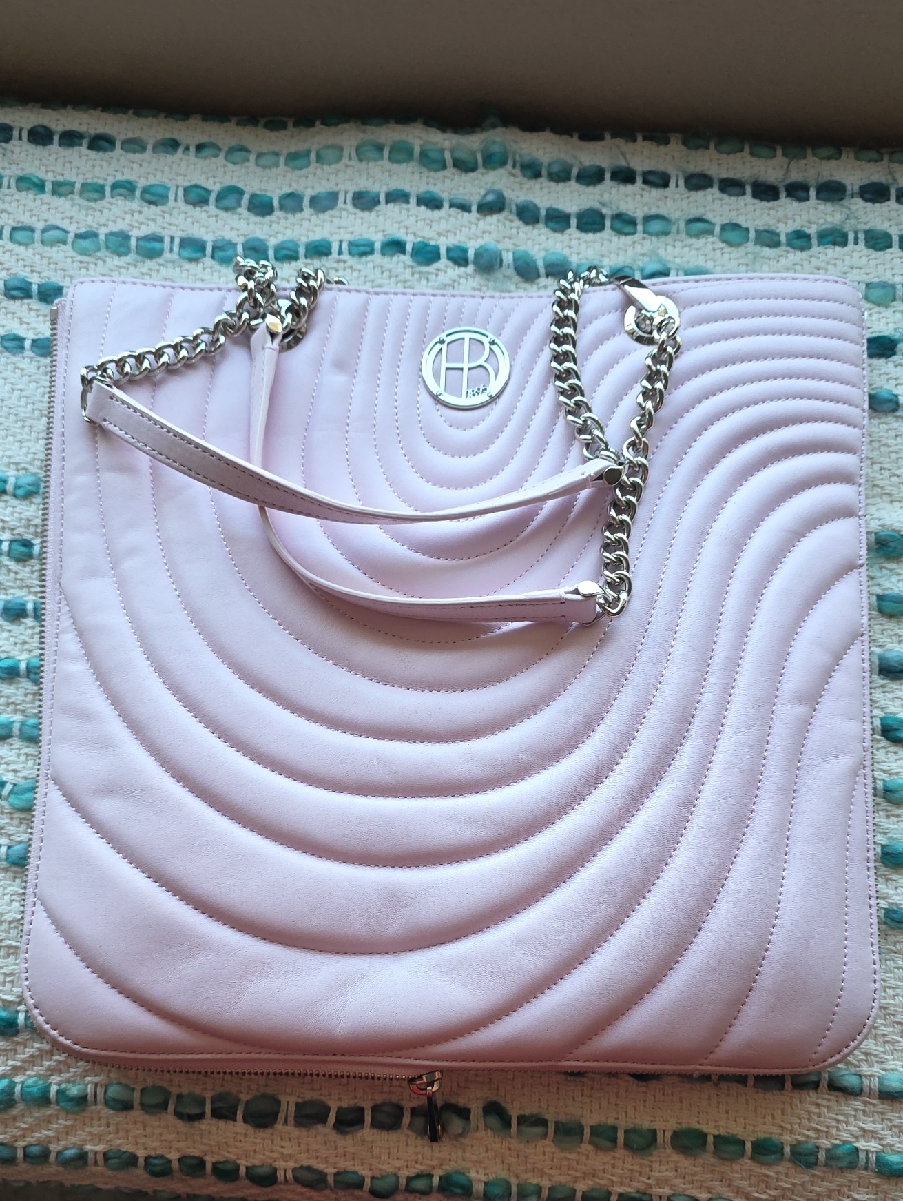 Henri Bendel *Rare* Quilted Wave-Panel Pink Tote Bag With Chain Straps